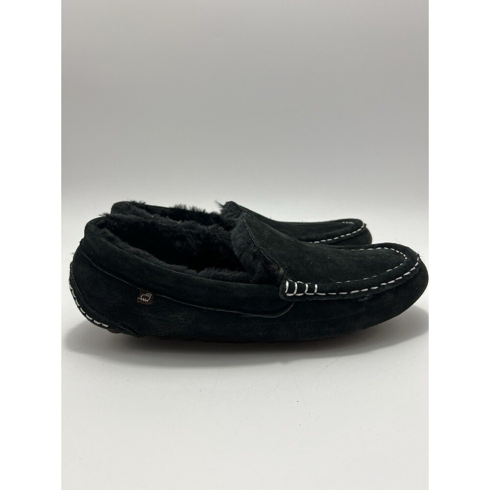 Lamo Women's Size 9 Black Suede Callie Moccasin Faux Fur Lining Runs Small EUC